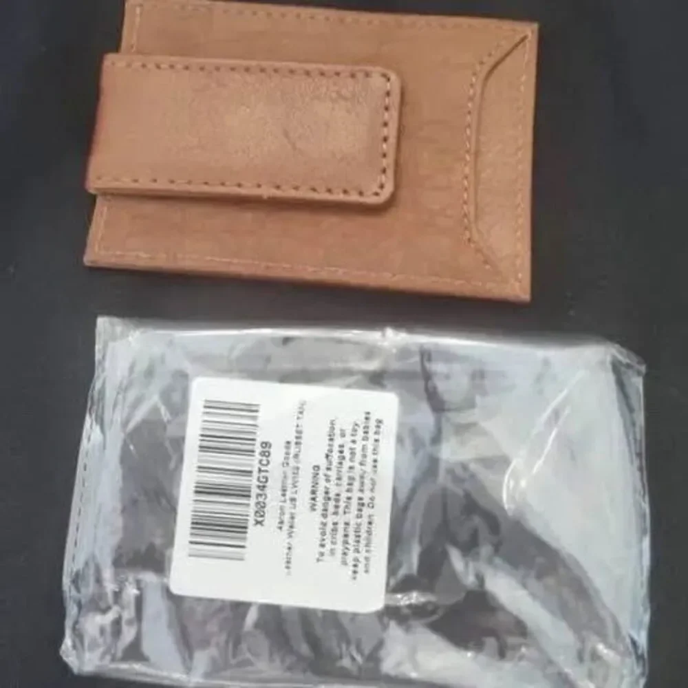 Aaron Leather Goods brown leather wallet with metal RFId blocking magnet